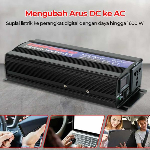 Taffware Power Inverter Mobil Pure Sine Wave DC 12V to AC 220V 1600W - NBQ1600W