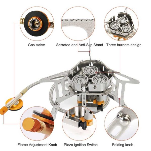 TaffSPORT Kompor Gas Lipat Portabel Camping Stove 3 Burner 16cm - WD68