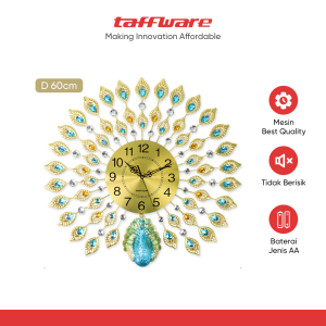 TaffHOME Jam Dinding Bulat Quartz Clock Diamond Peacock 60cm - H19