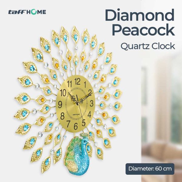 TaffHOME Jam Dinding Bulat Quartz Clock Diamond Peacock 60cm - H19