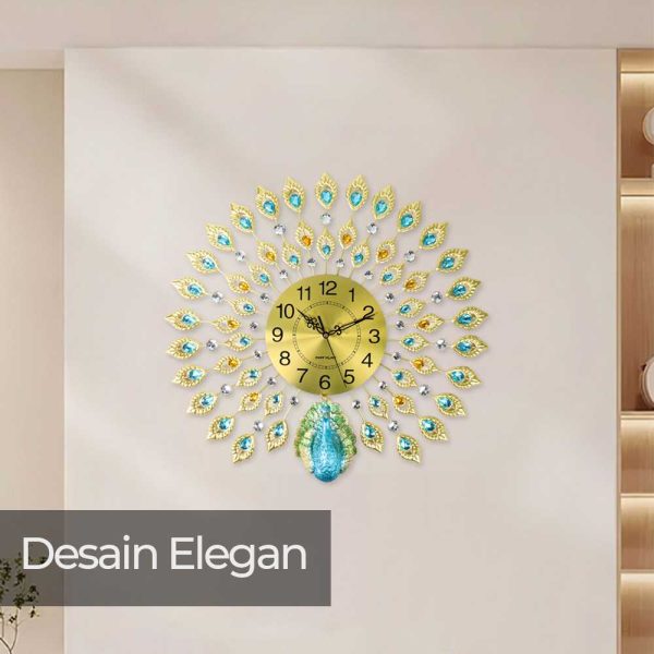 TaffHOME Jam Dinding Bulat Quartz Clock Diamond Peacock 60cm - H19