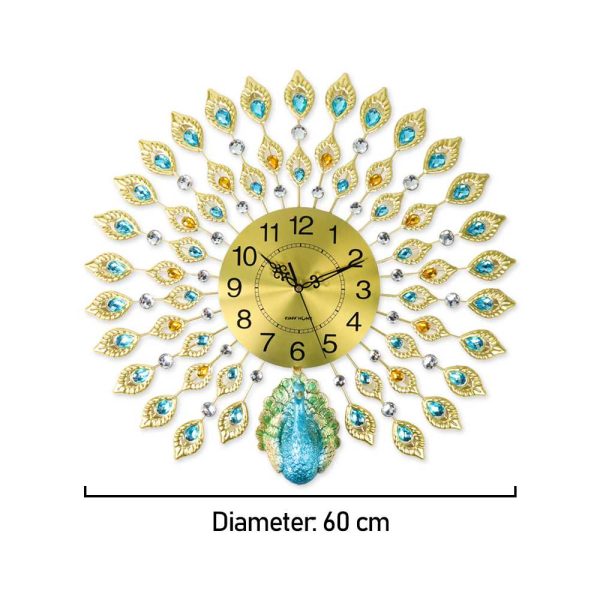 TaffHOME Jam Dinding Bulat Quartz Clock Diamond Peacock 60cm - H19