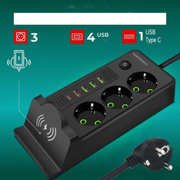 Taffware Stop Kontak USB Type C EU Plug Wireless Charging 2500W - QL-1080U