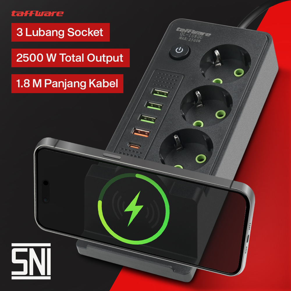 Taffware Stop Kontak USB Type C EU Plug Wireless Charging 2500W - QL-1080U