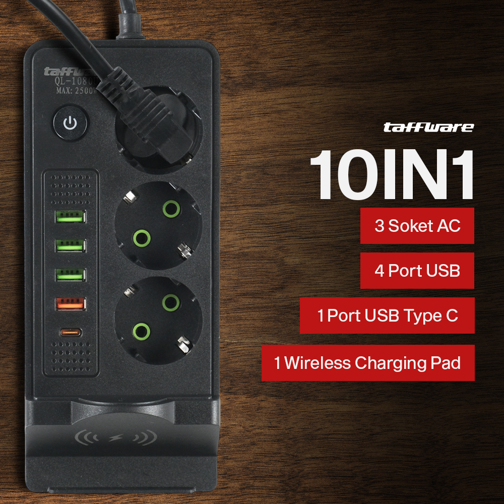 Taffware Stop Kontak USB Type C EU Plug Wireless Charging 2500W - QL-1080U