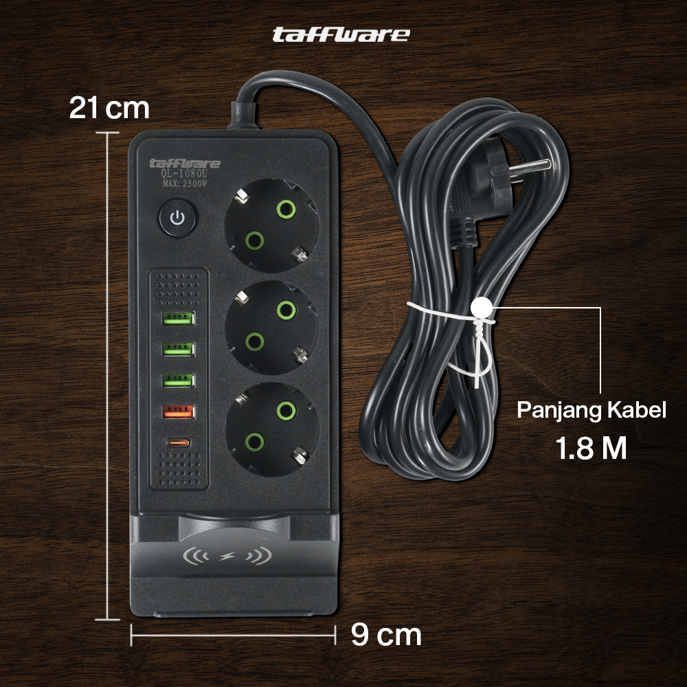 Taffware Stop Kontak USB Type C EU Plug Wireless Charging 2500W - QL-1080U