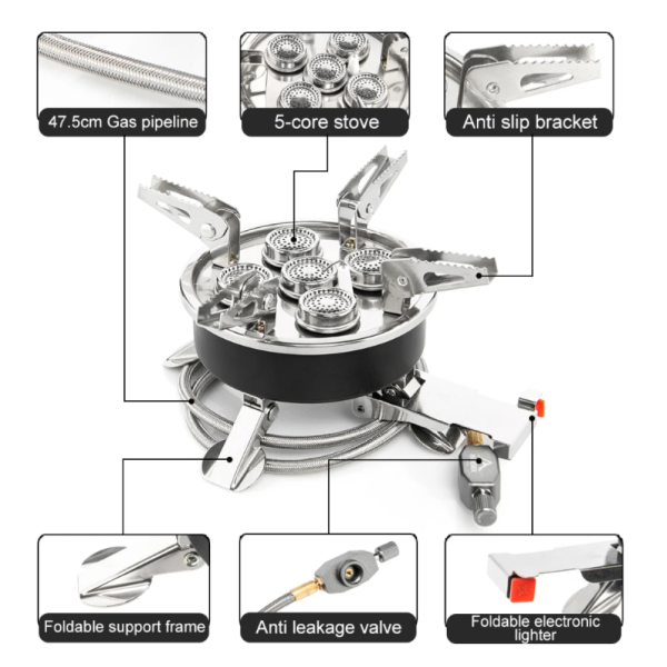 TaffSPORT Kompor Gas Portable Lipat 5 Burner Ultralight Camping Stove - WS542
