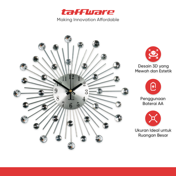 TaffHOME Jam Dinding 3D Quartz Creative Design Luxury Diamond 33cm - T6807