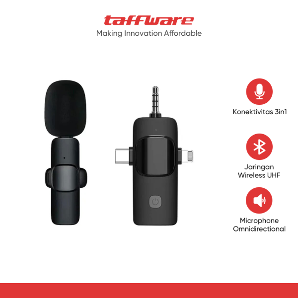TaffSTUDIO UHF Wireless Lavalier Microphone Vlogger Live 3.5mm 3in1 - K15