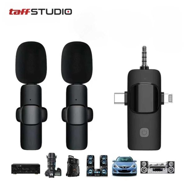 TaffSTUDIO UHF Wireless Lavalier Microphone Vlogger Live 3.5mm 3in1 - K15