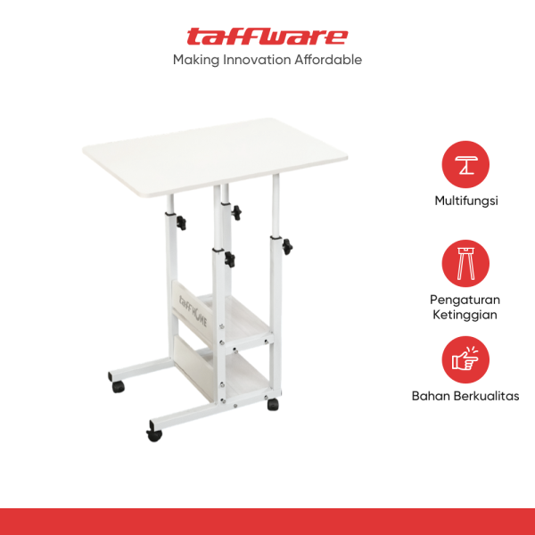 TaffHOME Meja Rak Laptop Adjustable Portable Desk with 2 Racks - ND03 - White