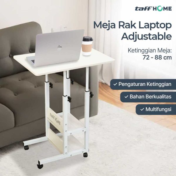 TaffHOME Meja Rak Laptop Adjustable Portable Desk with 2 Racks - ND03 - White