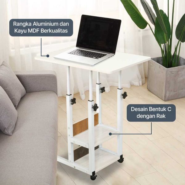 TaffHOME Meja Rak Laptop Adjustable Portable Desk with 2 Racks - ND03 - White