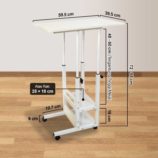 TaffHOME Meja Rak Laptop Adjustable Portable Desk with 2 Racks - ND03 - White