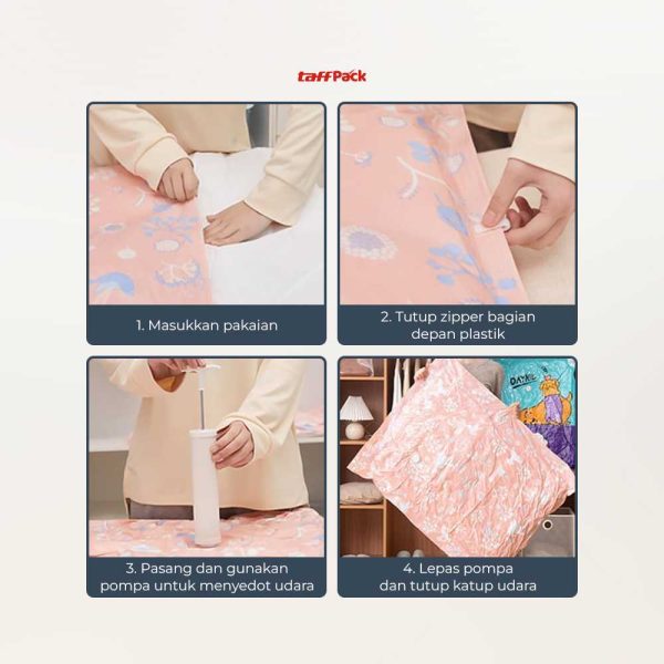 TaffPACK Kantong Plastik Vakum Pakaian Multisize 8 PCS with Hand Pump - WH021
