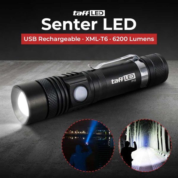 TaffLED Senter LED USB Rechargeable XML-T6 6200 Lumens 10W - P15