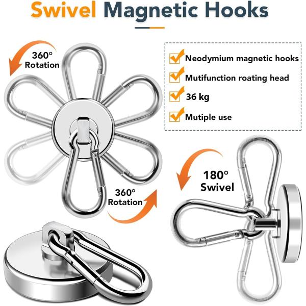 Taffware Magnet Gantungan Serbaguna Carabiner Hook Neodymium 36kg - L32