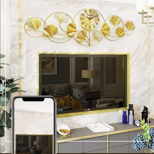 TaffHOME Jam Dinding Besi Elegan Ginkgo Biloba Silent Movement 120cm - LZ-43