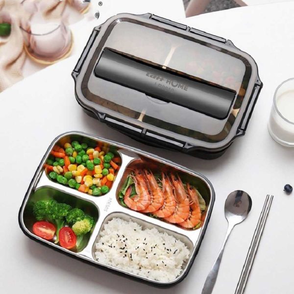 TaffHOME Kotak Makan Lunch Box Stainless Steel 4 Grid 1L - LB0919