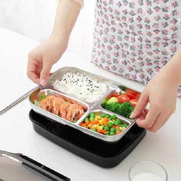TaffHOME Kotak Makan Lunch Box Stainless Steel 4 Grid 1L - LB0919