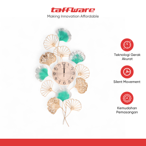 TaffHOME Jam Dinding Besi Elegan Ginkgo Biloba Silent Movement 90cm - 2102C