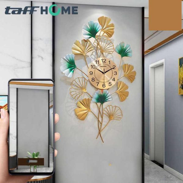 TaffHOME Jam Dinding Besi Elegan Ginkgo Biloba Silent Movement 90cm - 2102C