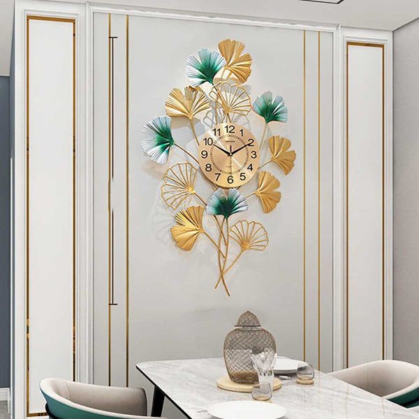 TaffHOME Jam Dinding Besi Elegan Ginkgo Biloba Silent Movement 90cm - 2102C
