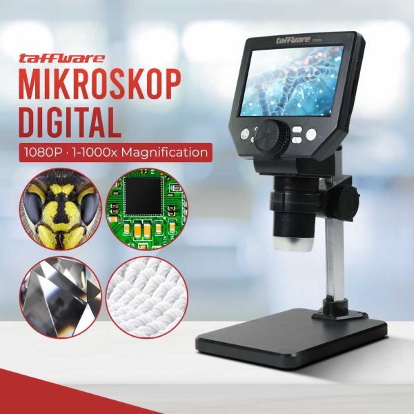 Taffware Mikroskop Digital USB 1080P dengan Monitor and Stand - G1000
