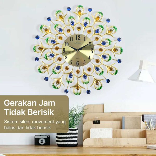 TaffHOME Jam Dinding Quartz Iron Luxury Peacock Style 44cm - SF4