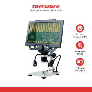 Taffware Mikroskop Digital 12MP 1600X dengan Monitor and Metal Stand - G1600