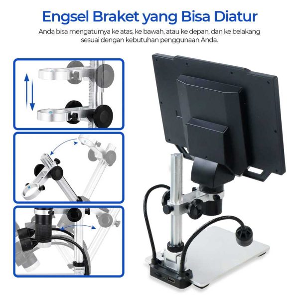 Taffware Mikroskop Digital 12MP 1600X dengan Monitor and Metal Stand - G1600