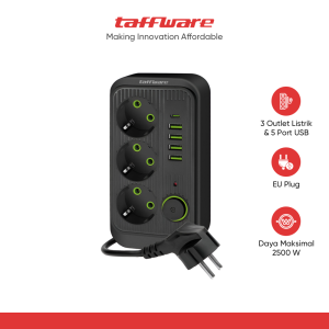 Taffware Stop Kontak 3 Plug 4 USB 1 USB Type C 10A 250V 2500W 2.1A - QL-1074U