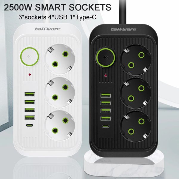 Taffware Stop Kontak 3 Plug 4 USB 1 USB Type C 10A 250V 2500W 2.1A - QL-1074U