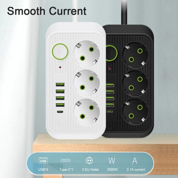 Taffware Stop Kontak 3 Plug 4 USB 1 USB Type C 10A 250V 2500W 2.1A - QL-1074U