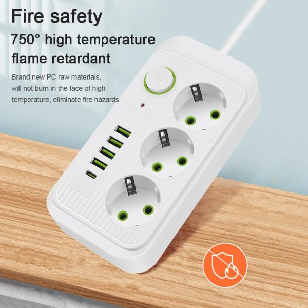 Taffware Stop Kontak 3 Plug 4 USB 1 USB Type C 10A 250V 2500W 2.1A - QL-1074U