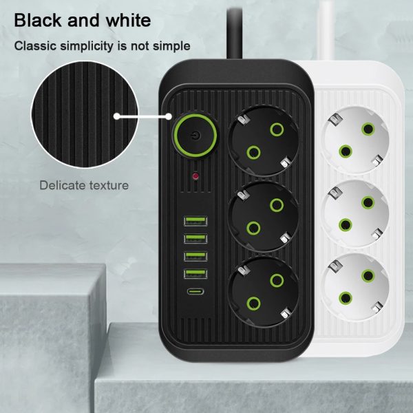 Taffware Stop Kontak 3 Plug 4 USB 1 USB Type C 10A 250V 2500W 2.1A - QL-1074U