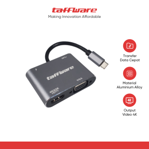 Taffware Video Adaptor 4 in 1 USB Type C to HDTV VGA PD Charging 4K - D87