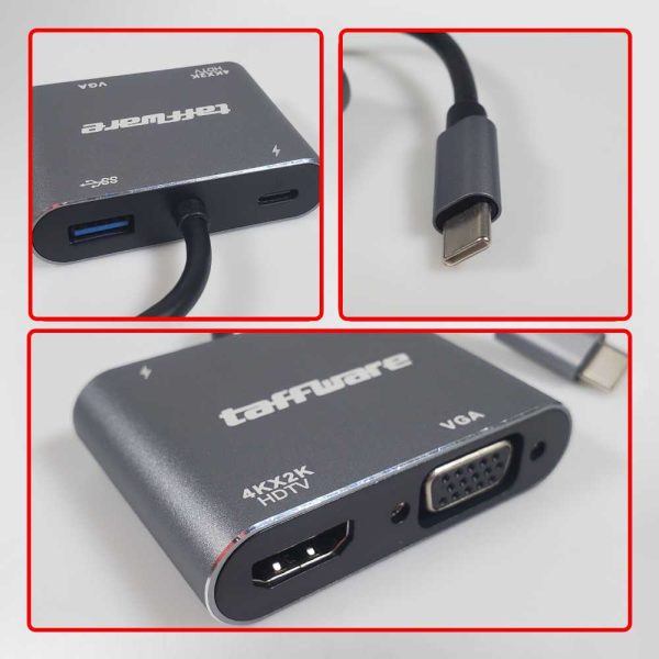 Taffware Video Adaptor 4 in 1 USB Type C to HDTV VGA PD Charging 4K - D87