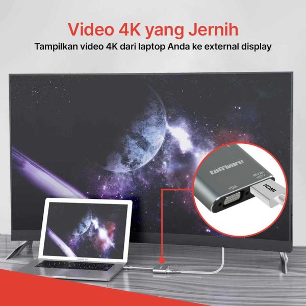 Taffware Video Adaptor 4 in 1 USB Type C to HDTV VGA PD Charging 4K - D87