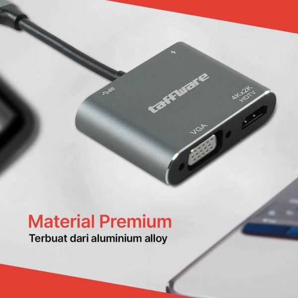 Taffware Video Adaptor 4 in 1 USB Type C to HDTV VGA PD Charging 4K - D87