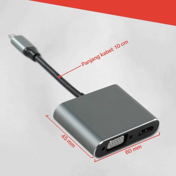 Taffware Video Adaptor 4 in 1 USB Type C to HDTV VGA PD Charging 4K - D87