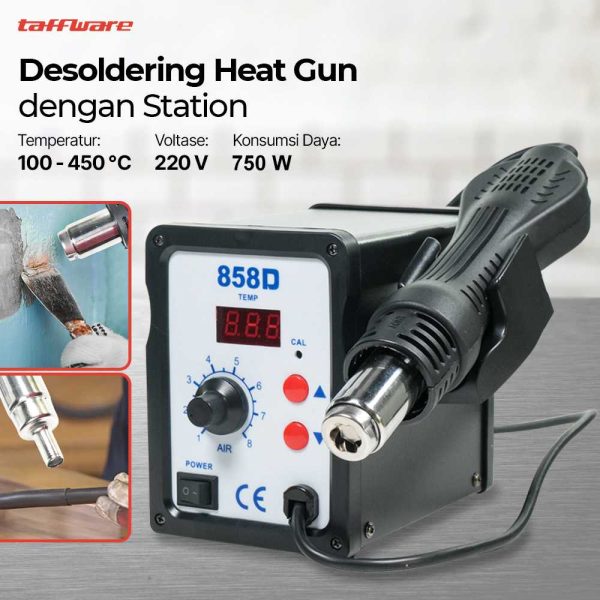 Taffware 858D Desoldering Heat Gun dengan Station 220V 750W