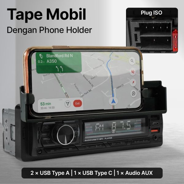 Taffware Tape Mobil Audio MP3 Player Bluetooth USB ISO Phone Holder - HL83