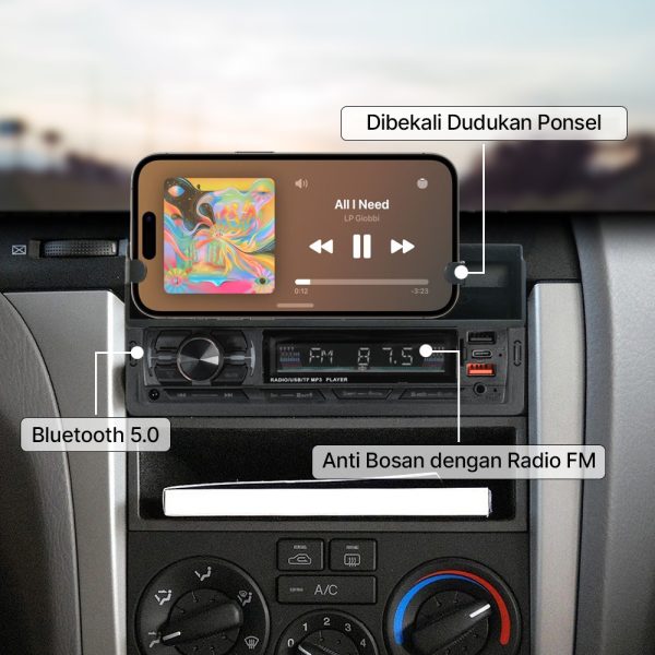 Taffware Tape Mobil Audio MP3 Player Bluetooth USB ISO Phone Holder - HL83