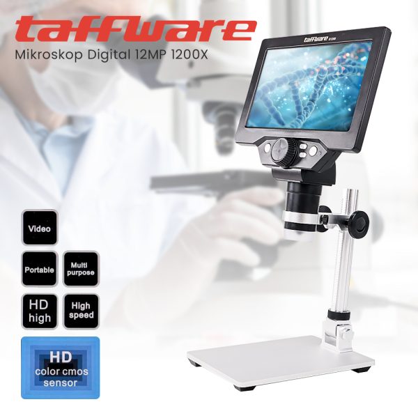 Taffware Mikroskop Digital 12MP 1200X Monitor 7 Inch with Metal Stand - G1200