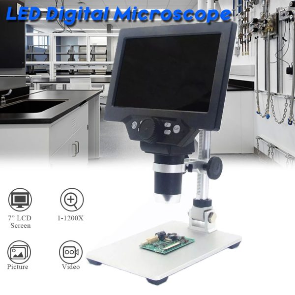 Taffware Mikroskop Digital 12MP 1200X Monitor 7 Inch with Metal Stand - G1200