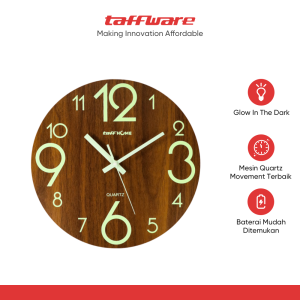 TaffHOME Jam Dinding Bulat Quartz Luminous Glow in The Dark 30cm