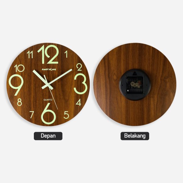 TaffHOME Jam Dinding Bulat Quartz Luminous Glow in The Dark 30cm