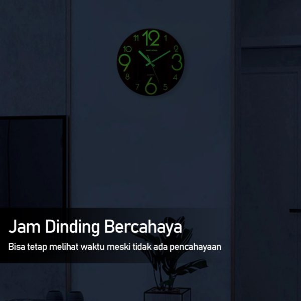 TaffHOME Jam Dinding Bulat Quartz Luminous Glow in The Dark 30cm