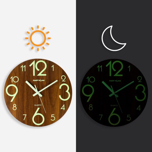TaffHOME Jam Dinding Bulat Quartz Luminous Glow in The Dark 30cm